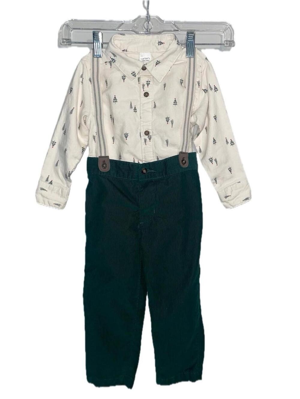 Carters Child Of Mine Christmas Tree Button Down And Green Corduroy Pants Set 3T